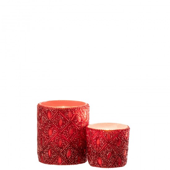 Jolipa Photophore Verre Perles Rouge Noël Large.