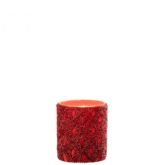 J Line Photophore Verre Perles Rouge Noël Large L8xB8xH9 cm Jline 56459 by Jolipa 56459.