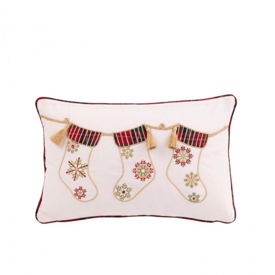 J Line Coussin Chaussettes De Noël Coton Blanc Rouge Noël L45xB30xH15 cm Jline 56500 by Jolipa 56500.