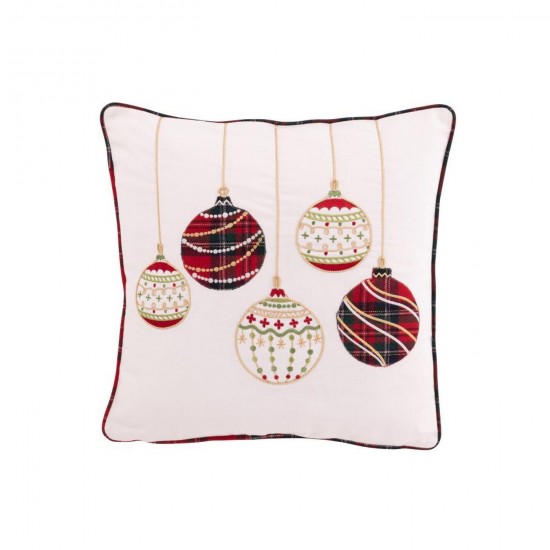 J Line Coussin Boules De Noël Coton Blanc Rouge Noël L45xB45xH15 cm Jline 56501 by Jolipa 56501.