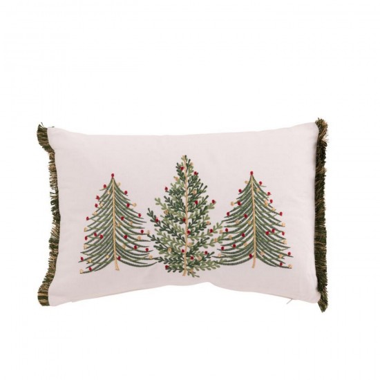 J Line Coussin Sapin De Noël Coton Blanc Vert Foncé L45xB30xH15 cm Jline 56504 by Jolipa 56504.