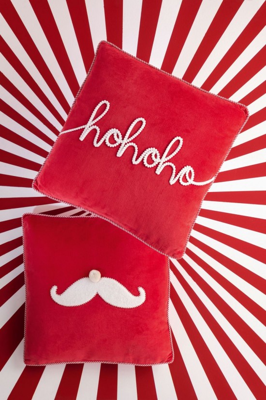 Jolipa Coussin Père Noël Moustache Hohoho Coton Rouge Noël Blanc Assortiment De 2.