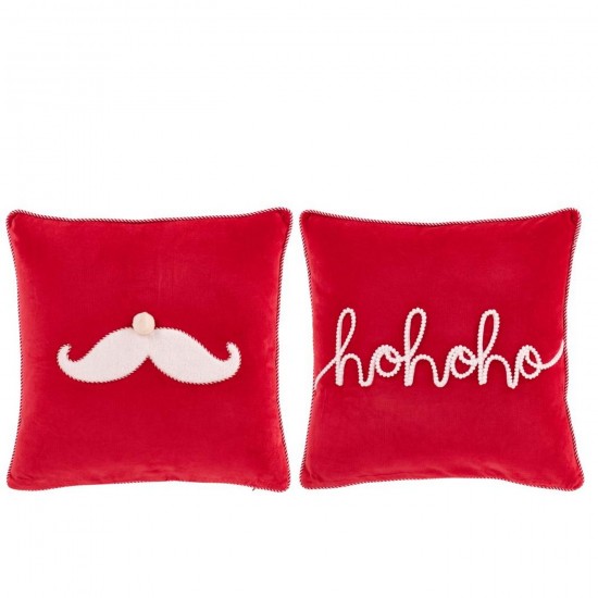 J Line Coussin Père Noël Moustache Hohoho Coton Rouge Noël Blanc L45xB45xH15 cm Jline 56507 by Jolipa 56507 Assortiment de 2 p.