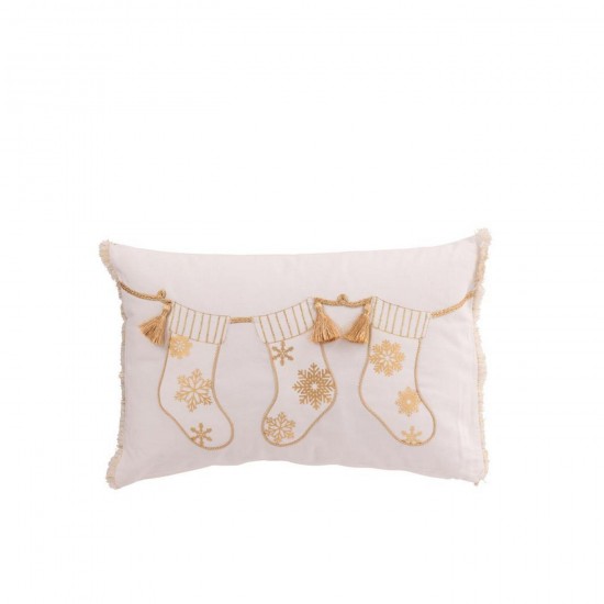 J Line Coussin Chaussettes De Noël Coton Blanc Doré L45xB30xH15 cm Jline 56509 by Jolipa 56509.