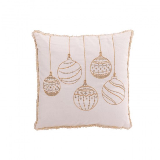 J Line Coussin Boules De Noël Coton Blanc Doré L45xB45xH15 cm Jline 56510 by Jolipa 56510.