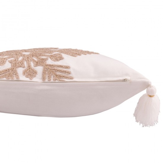 J-Line J Line coussins Jolipa Coussin Flocon De Neige Pompons Coton Blanc Beige.