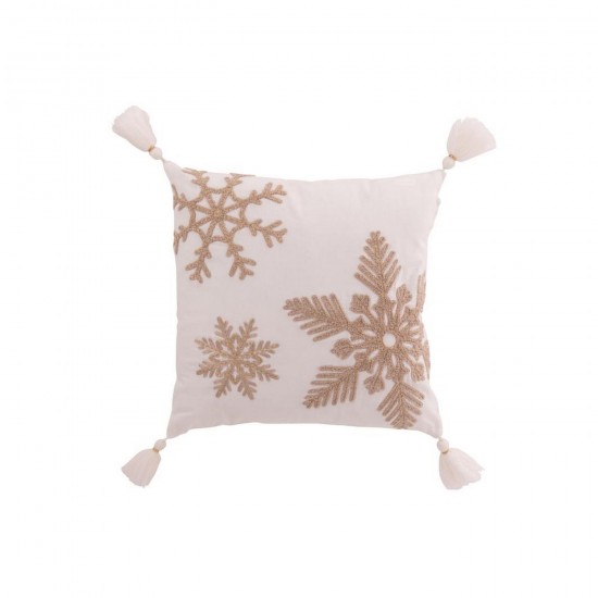 J Line Coussin Flocon De Neige Pompons Coton Blanc Beige L45xB45xH15 cm Jline 56512 by Jolipa 56512.