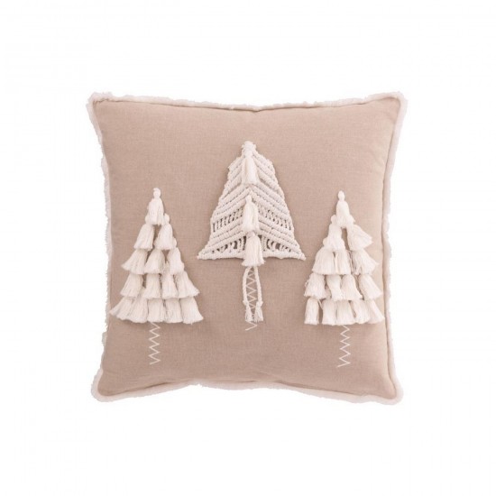 J Line Coussin Sapin De Noël Pompons Coton Grège Blanc L45xB45xH15 cm Jline 56513 by Jolipa 56513.