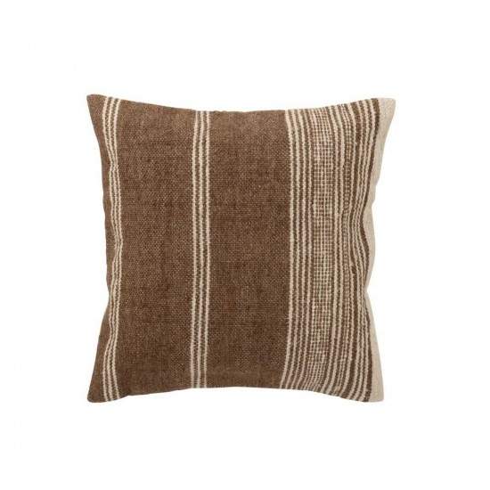 J Line Coussin Carré Ligné Laine Marron Foncé Écru L50xB50xH12 cm Jline 56519 by Jolipa 56519.