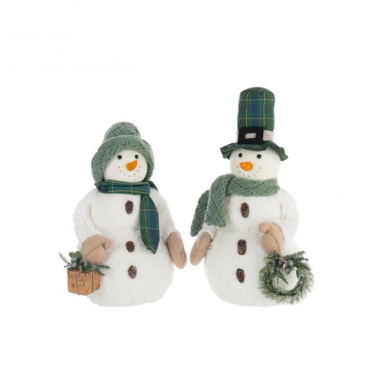 J Line Bonhomme De Neige Garçon Girl Polyester Blanc Vert Foncé L25xB18xH53 cm Jline 56636 by Jolipa 56636 Assortiment de 2 pc.