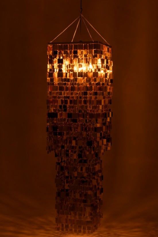 J-Line J Line lampes suspendues suspensions pendantes Jolipa Abat Jour Chandelier Carré Pvc Doré Large.