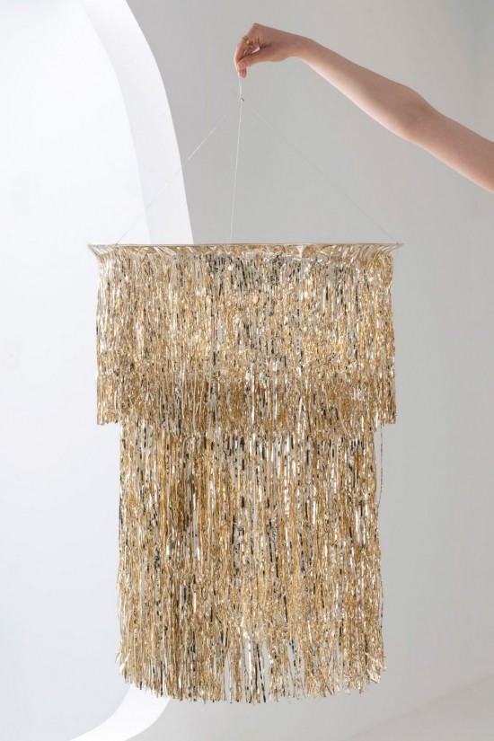 Jolipa Abat Jour Chandelier Franges Vinyle Doré Large.