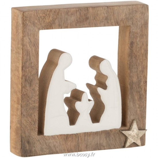 J Line Creche De Noel Simple Bois De Mangier Blanc Naturel Large 21 Jline 5668 by Jolipa 5668