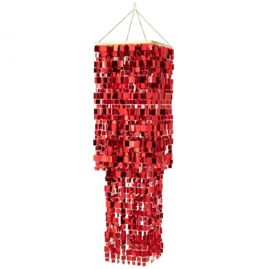 J Line Abat Jour Chandelier Carré Pvc Rouge Large L50xB50xH180 cm Jline 56685 by Jolipa 56685.