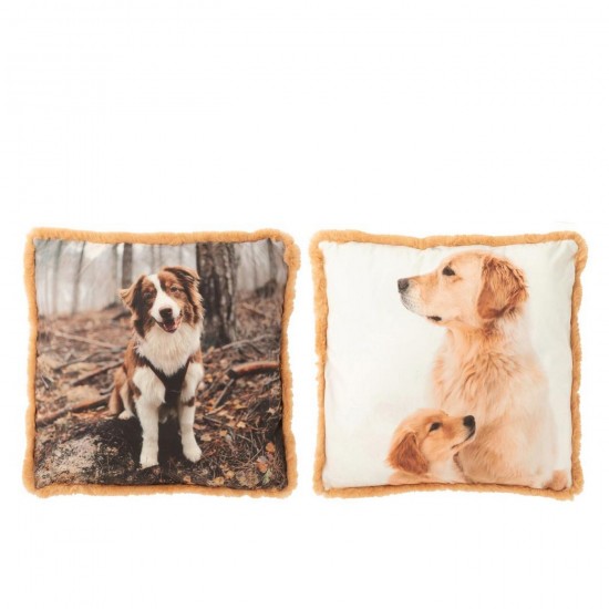 J Line Coussin Chien Polyester Marron Beige Large L60xB60xH15 cm Jline 56745 by Jolipa 56745 Assortiment de 2 pcs.