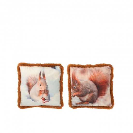 J Line Coussin Écureuil Polyester Marron Blanc Cassé Small L40xB40xH15 cm Jline 56750 by Jolipa 56750 Assortiment de 2 pcs.
