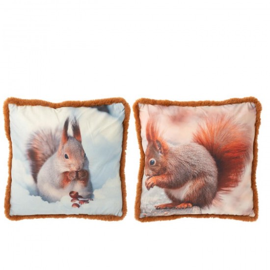 J Line Coussin Écureuil Polyester Marron Blanc Cassé Large L60xB60xH15 cm Jline 56751 by Jolipa 56751 Assortiment de 2 pcs.
