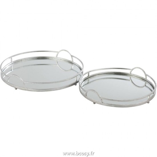 J Line Set De 2 Plateau Rond Miroir Fer Argent 46 Jline 5686 by Jolipa 5686