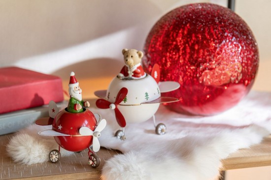 Jolipa Renne Père Noël Dans Avion Métal Rouge Noël Blanc Small Assortiment De 2.