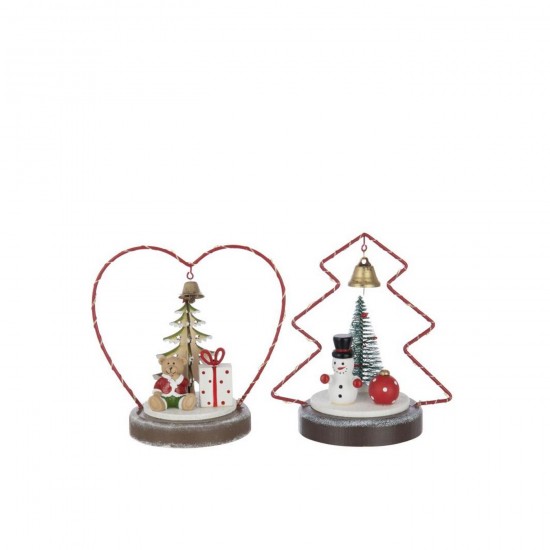 J Line Ours Bonhomme De Neige Led Cœur Arbre Contreplaqué Rouge Noël Blanc L15xB10xH17 cm Jline 56874 by Jolipa 56874 Assortim.