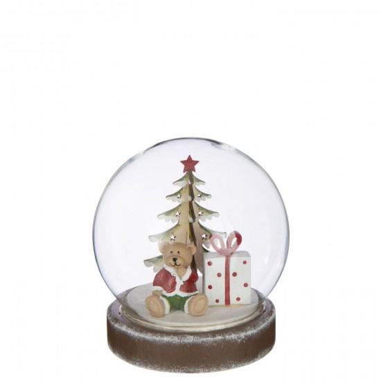 J Line Boule Led Ours Contreplaqué Blanc Rouge Noël L12xB12xH13 cm Jline 56878 by Jolipa 56878.