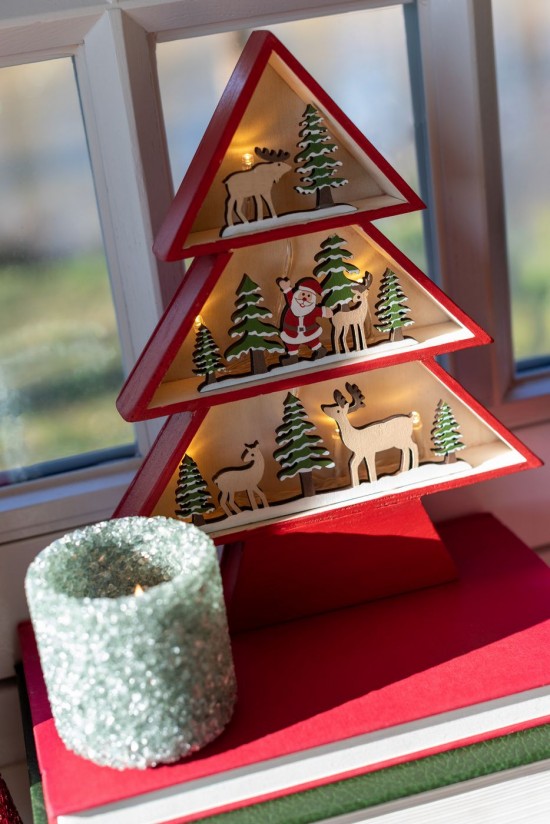 Jolipa Arbre Led Contreplaqué Rouge Noël Assortiment De 2.