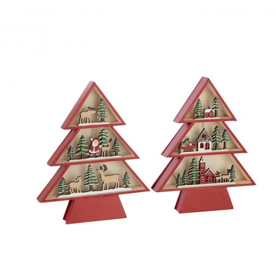 J Line Arbre Led Contreplaqué Rouge Noël L20xB4xH24 cm Jline 56881 by Jolipa 56881 Assortiment de 2 pcs.