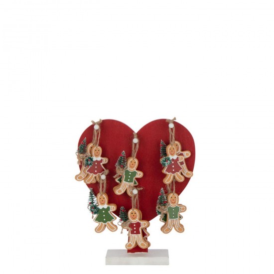 J Line Cœur Gingerbread Hangers Contreplaqué Rouge Noël L22xB6xH27 cm Jline 56886 by Jolipa 56886.