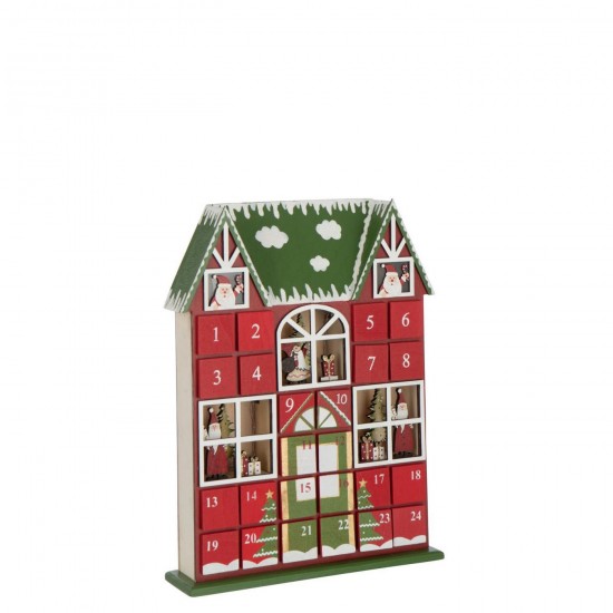 J Line Maison Calendrier De L'Avent Led Contreplaqué Rouge Noël Vert Foncé L26xB7xH35 cm Jline 56887 by Jolipa 56887.