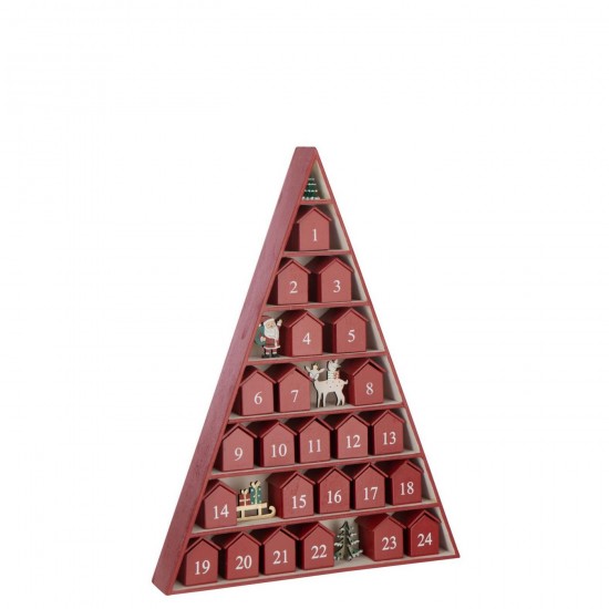 J Line Arbre House Advent Calendar Contreplaqué Rouge Noël L32xB6xH45 cm Jline 56888 by Jolipa 56888.