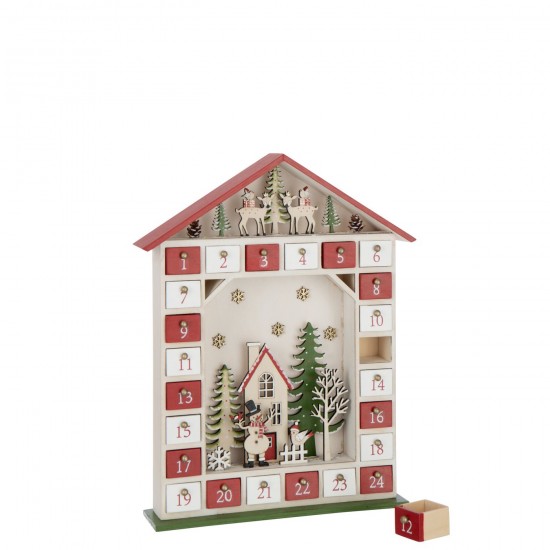 Jolipa Maison Calendrier De L Avent Led Contreplaqué Rouge Noël Blanc.