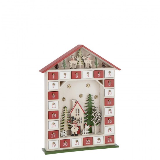 J Line Maison Calendrier De L'Avent Led Contreplaqué Rouge Noël Blanc L31xB7xH40 cm Jline 56890 by Jolipa 56890.
