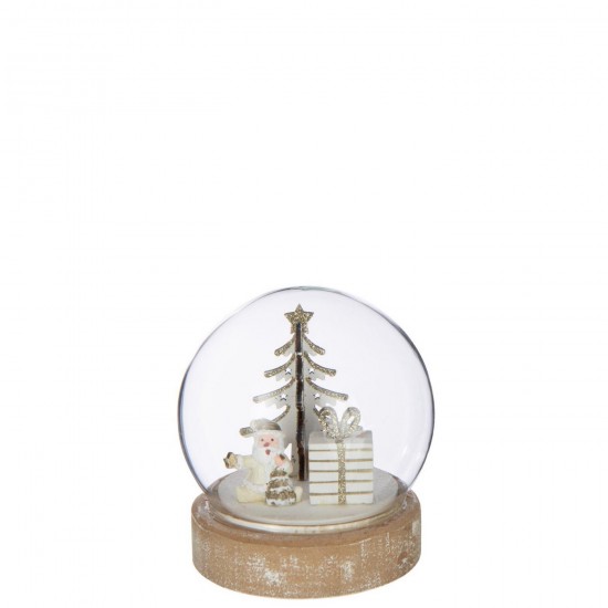 J Line Boule Led Père Noël Contreplaqué Blanc Doré L10xB10xH11 cm Jline 56891 by Jolipa 56891.