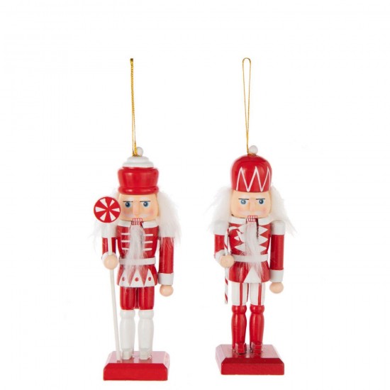 J Line Suspension Casse Noisette Bois De Pin Rouge Blanc L4xB3xH13 cm Jline 56992 by Jolipa 56992 Assortiment de 2 pcs.