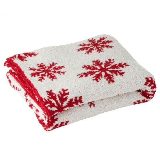 J-Line J Line Jolipa Couverture Flocons De Neige Polyester Rouge Blanc.