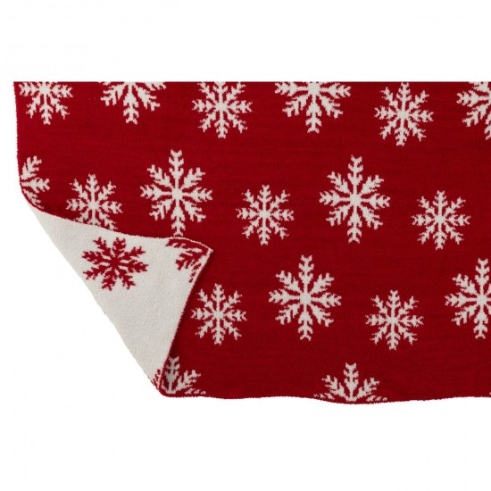 J-Line J Line Couverture Flocons De Neige Polyester Rouge Blanc.