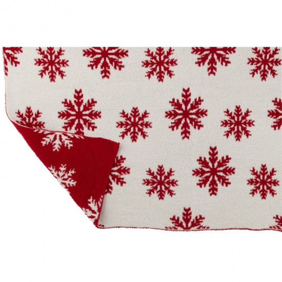 J-Line Coperta Fiocchi Di Neve Poliestere Rosso/Bianco.