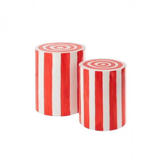 J Line Set De 2 Table D'Appoint Ligné Oxyde De Magnésium Rouge Blanc L38xB38xH45 cm Jline 57015 by Jolipa 57015.