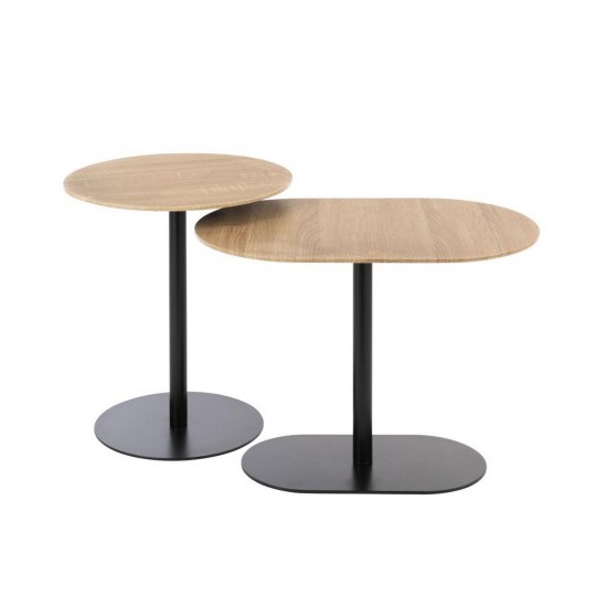 J Line Set De 2 Table D'Appoint Rond Fer Noir Naturel L55xB34xH40 cm Jline 57030 by Jolipa 57030.