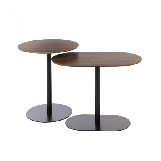 J Line Set De 2 Table D'Appoint Rond Fer Noir Marron Foncé L55xB34xH40 cm Jline 57031 by Jolipa 57031.