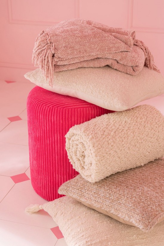 Jolipa Couverture Chenille Polyester Rose Clair.