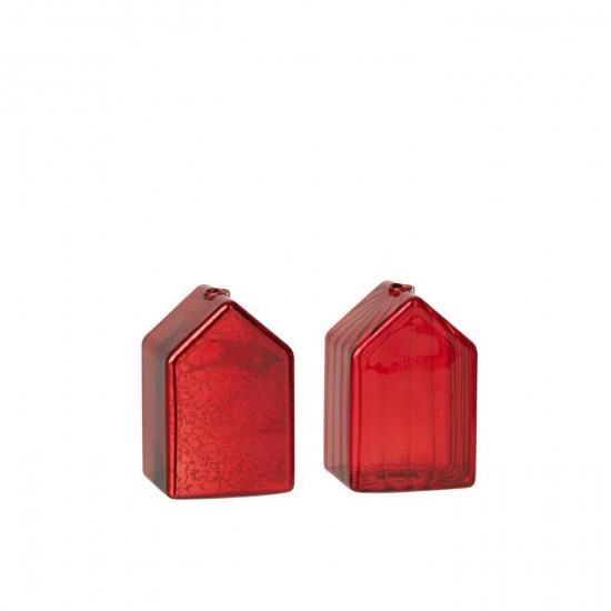 J Line Maison Verre Rouge Noël Small L7xB6xH11 cm Jline 57089 by Jolipa 57089 Assortiment de 2 pcs.