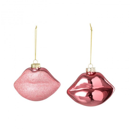 J Line Suspension Lèvres Verre Rose L11xB6xH9 cm Jline 57136 by Jolipa 57136 Assortiment de 2 pcs.