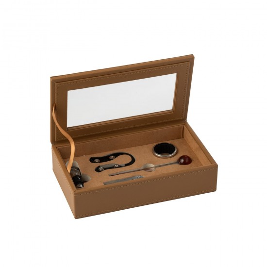 J-Line J Line boites sets a vin Jolipa Boîte Accessoires À Vin Pu Camel.