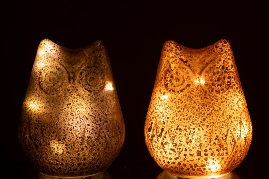 J-Line J Line hivers Jolipa Hibou Led Verre Marron Foncé Rouille Assortiment De 2.