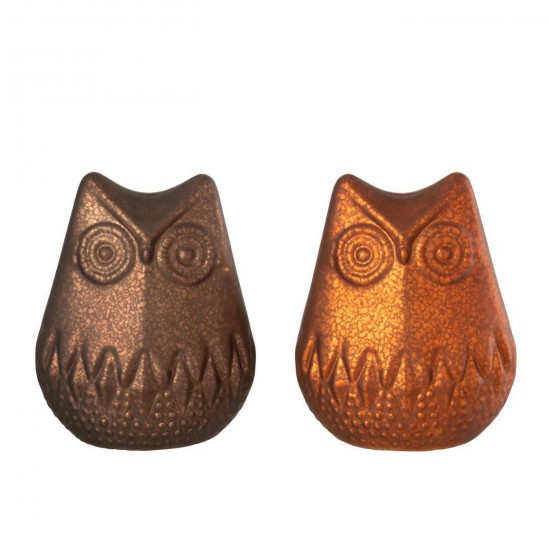 J Line Hibou Led Verre Marron Foncé Rouille L12xB10xH14 cm Jline 57196 by Jolipa 57196 Assortiment de 2 pcs.