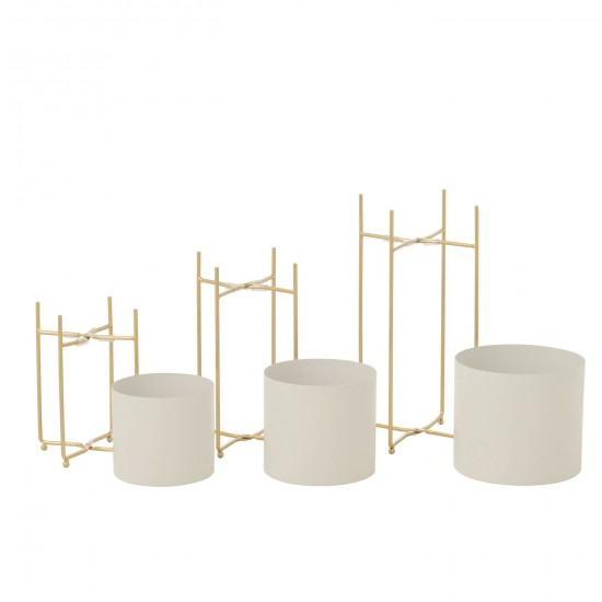 J-Line J Line cachepots de fleur Jolipa Set De 3 Cachepot Rond Fer Doré Blanc.
