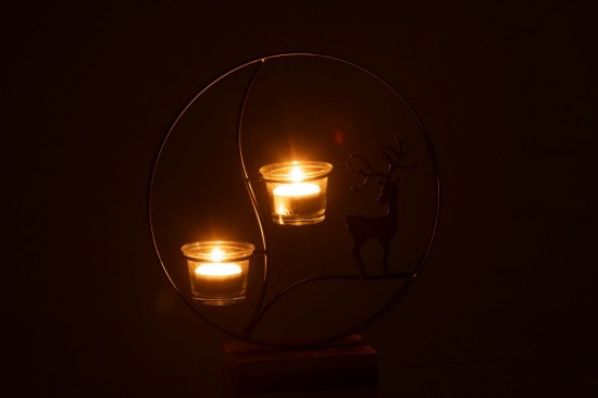 J-Line J Line photophores Jolipa Photophore Renne Rond Bois Noir Naturel.