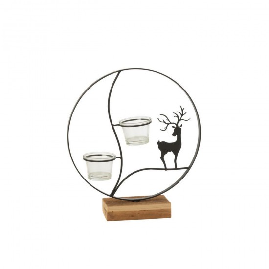 J Line Photophore Renne Rond Bois Noir Naturel L25xB7xH28 cm Jline 57388 by Jolipa 57388.