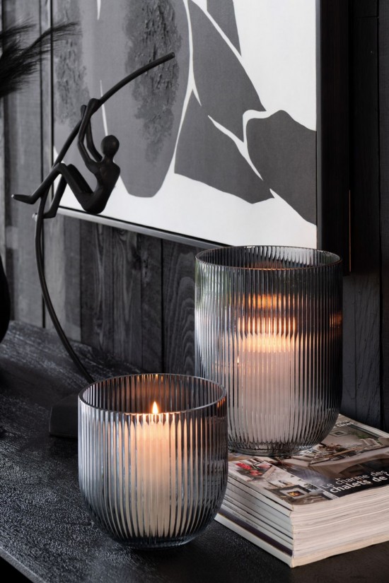 Jolipa Vase Ligné Verre Noir Medium.